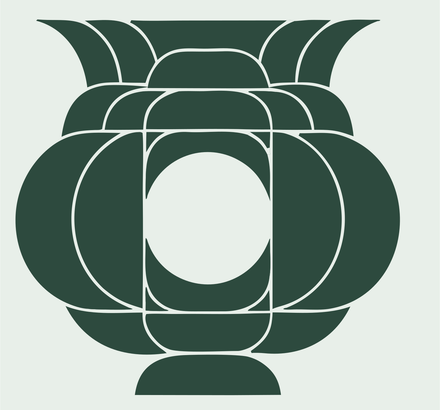 Layered Overlap Bulbous Urn Cauldron Crest #e8efe9/#2d4a3e