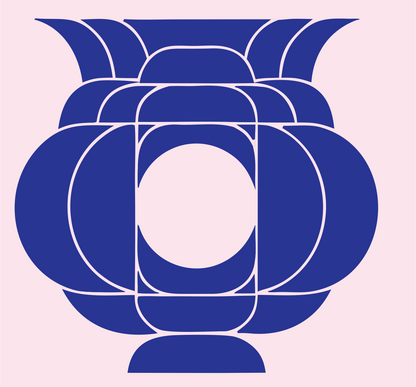 Layered Overlap Bulbous Urn Cauldron Crest #fce4ec/#283593