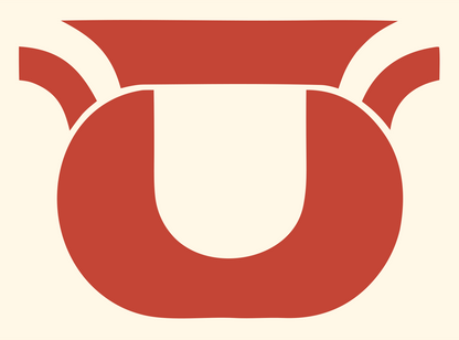 Layered Overlap Wide-Rim Kettle Cauldron Badge #fff8e7/#c44536