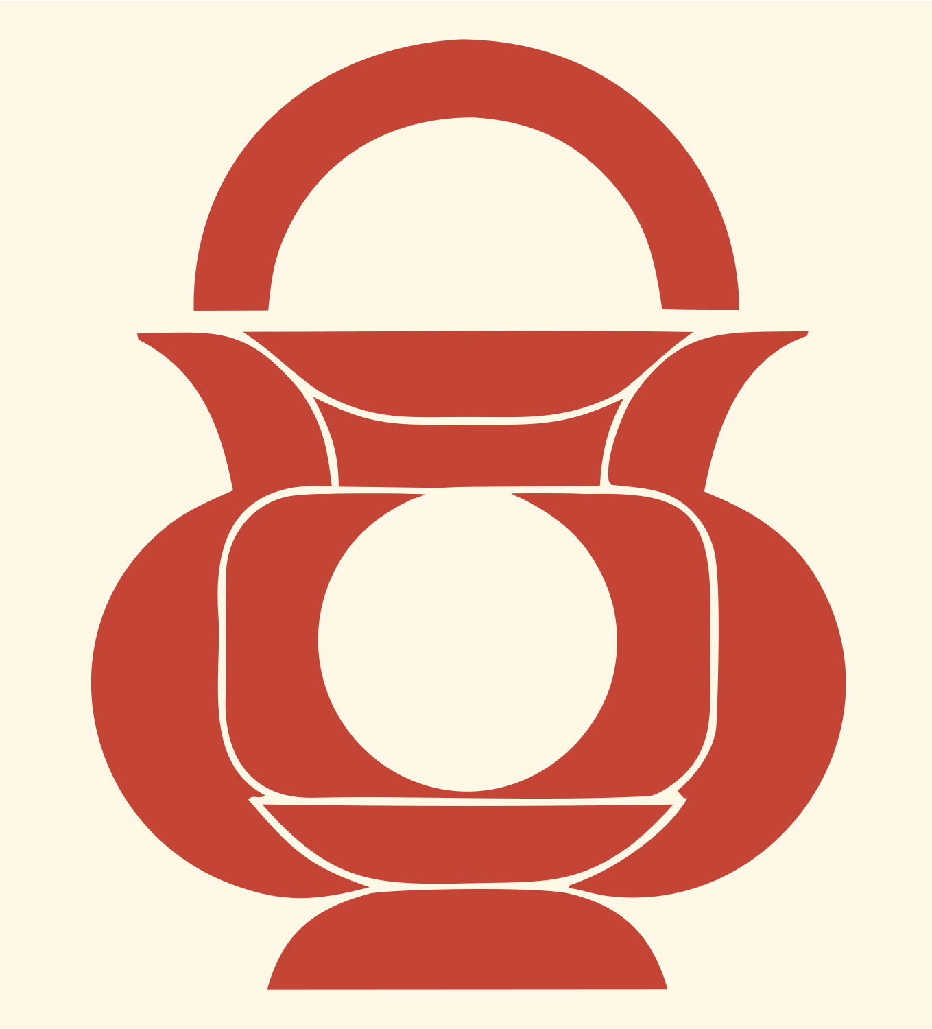 Layered Overlap Arch-Handle Pot Cauldron Emblem #fff8e7/#c44536