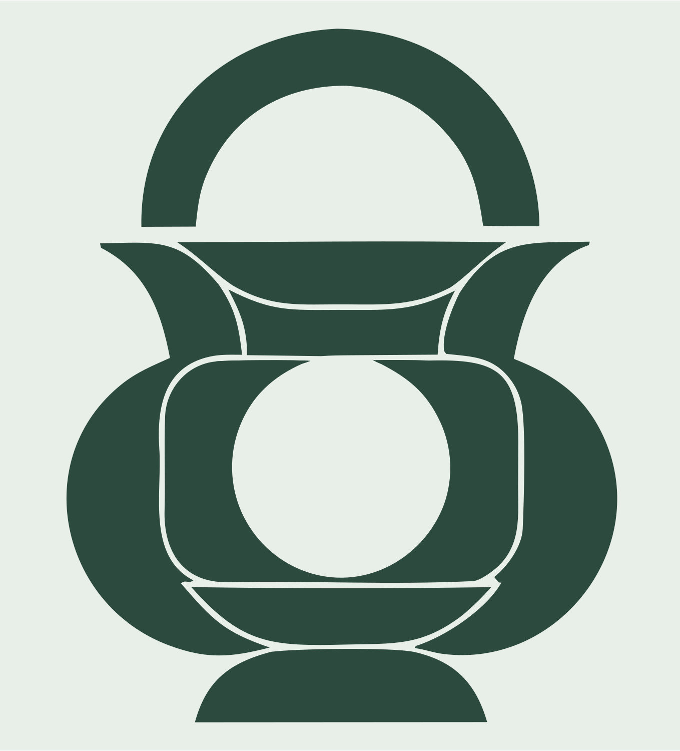Layered Overlap Arch-Handle Pot Cauldron Emblem #e8efe9/#2d4a3e