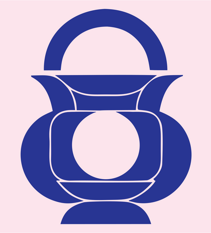 Layered Overlap Arch-Handle Pot Cauldron Emblem #fce4ec/#283593