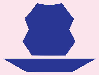 Blocky Faceted Polygon Witch Hat Badge #fce4ec/#283593