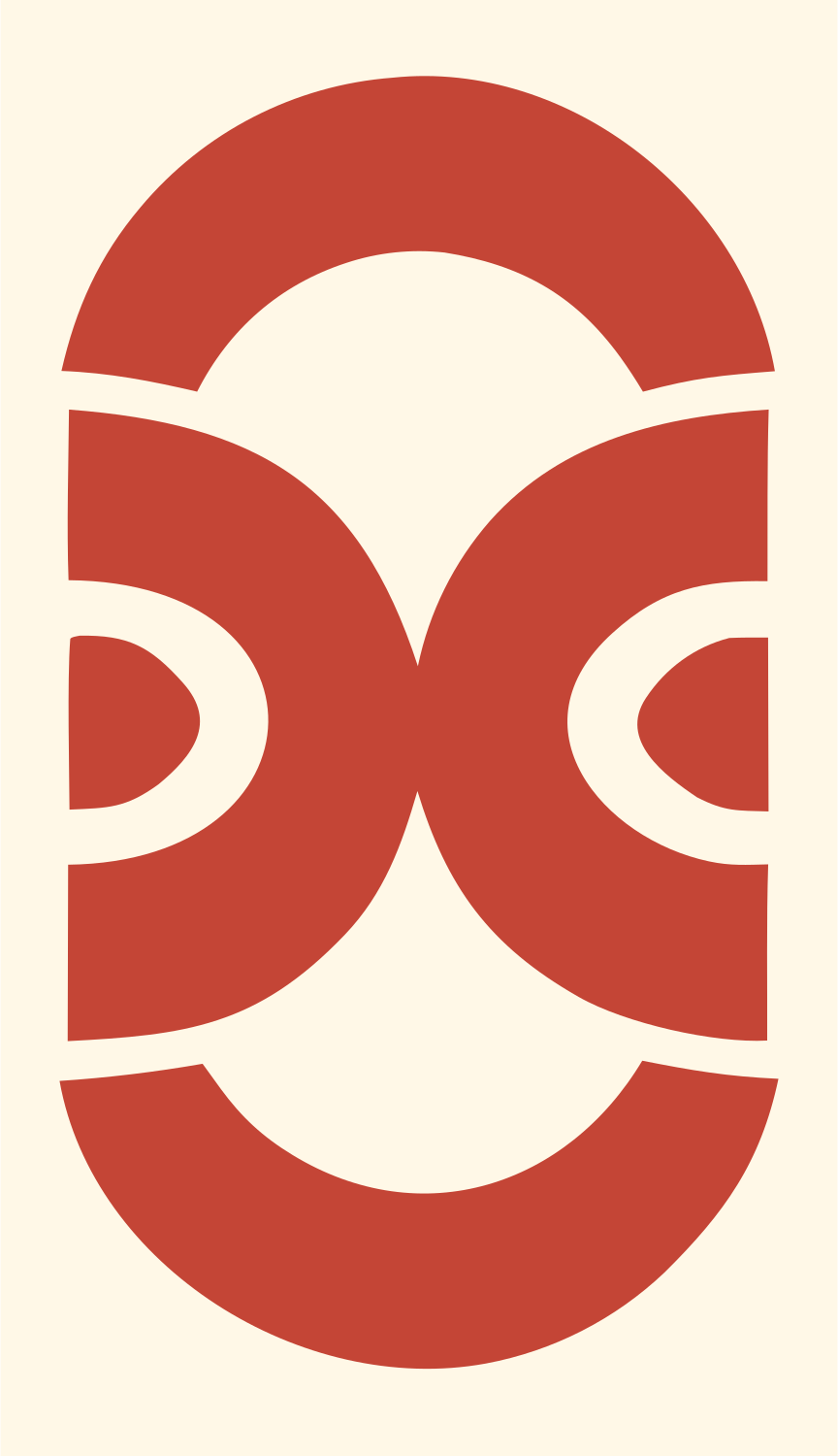 Pictogram Stacked Oval Eyes Totem Badge #fff8e7/#c44536