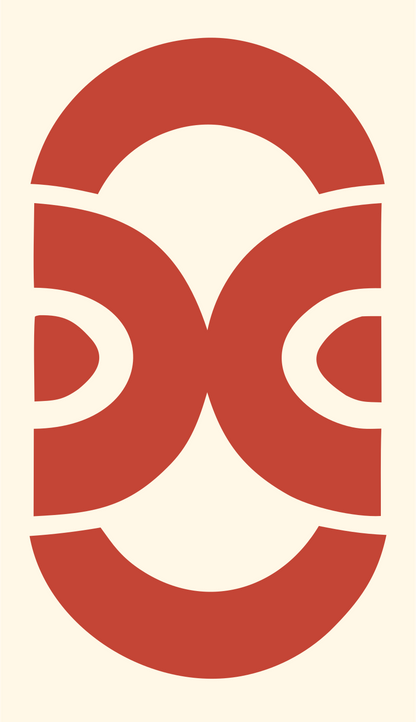 Pictogram Stacked Oval Eyes Totem Badge #fff8e7/#c44536
