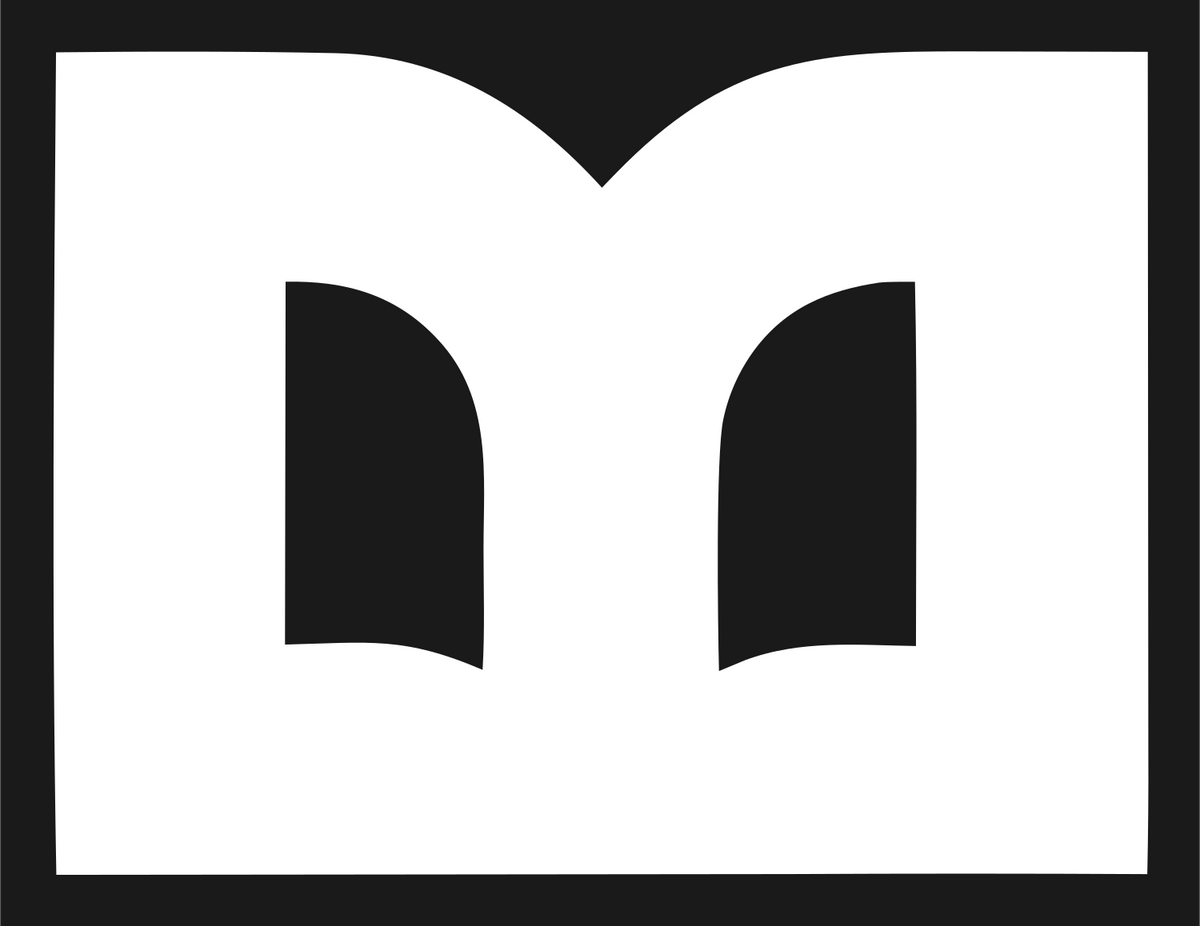 Negative Space Open Book Rectangle Badge #1a1a1a/#ffffff