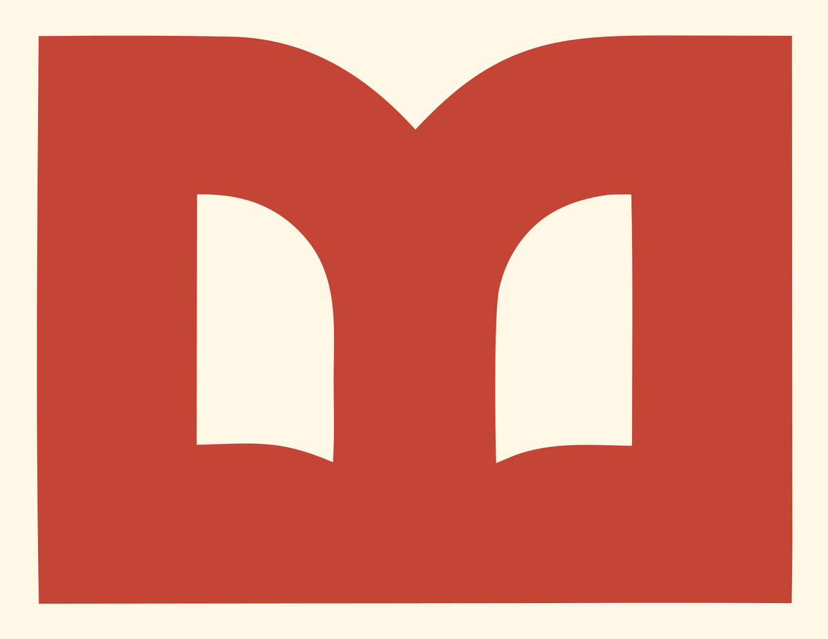 Negative Space Open Book Rectangle Badge #fff8e7/#c44536