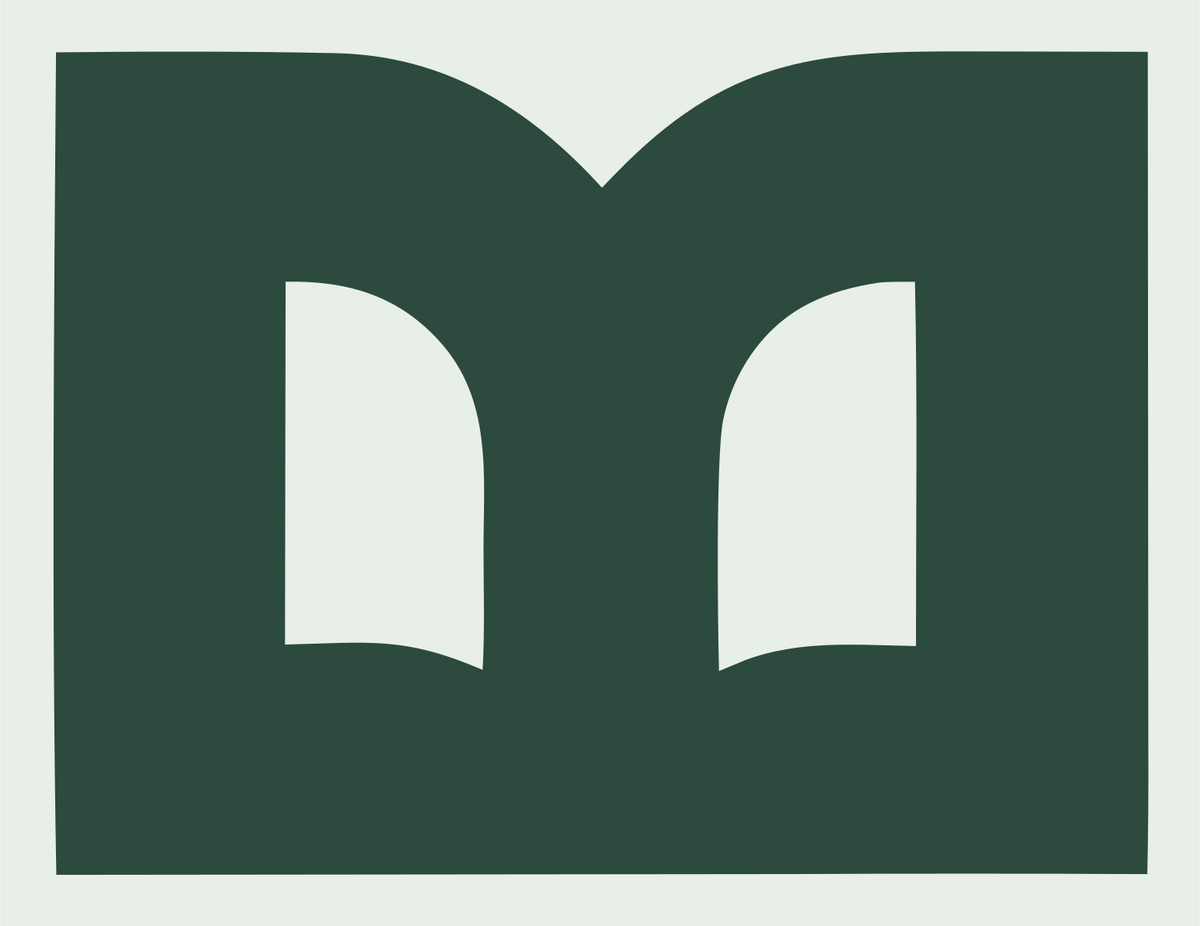 Negative Space Open Book Rectangle Badge #e8efe9/#2d4a3e