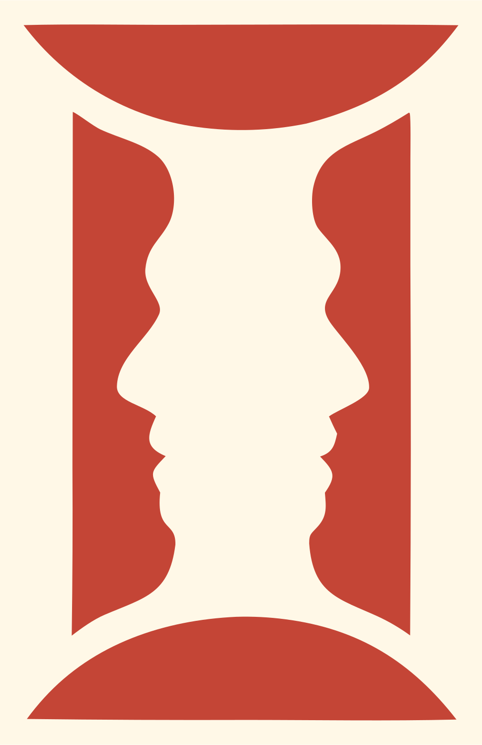 Negative Space Twin Profiles Emblem #fff8e7/#c44536