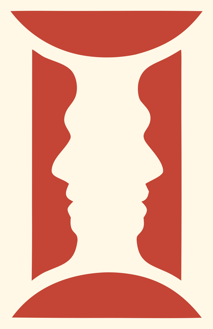 Negative Space Twin Profiles Emblem #fff8e7/#c44536