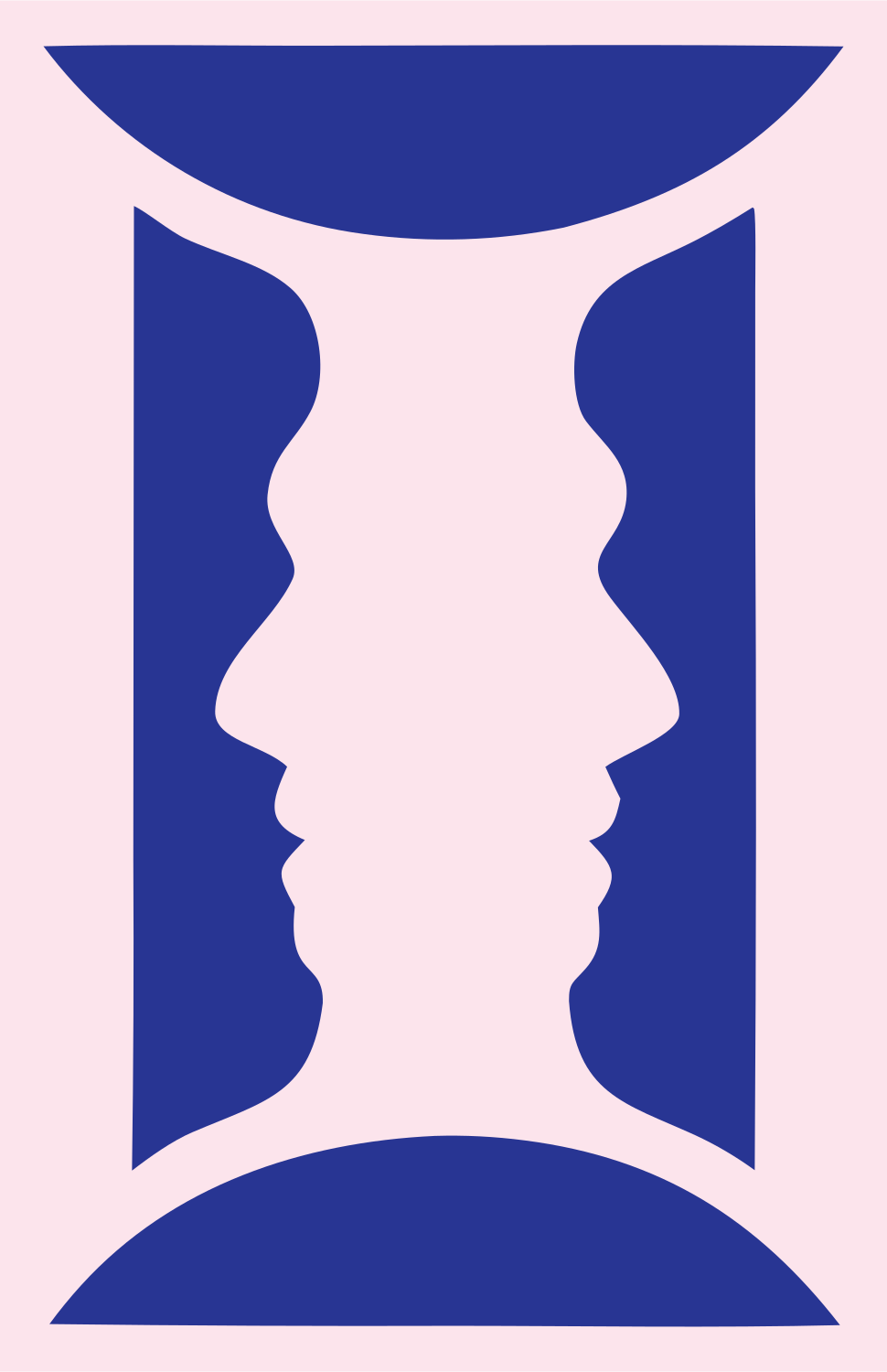 Negative Space Twin Profiles Emblem #fce4ec/#283593