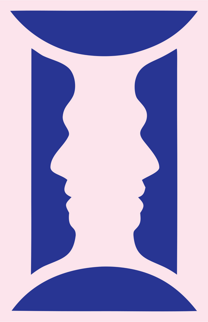 Negative Space Twin Profiles Emblem #fce4ec/#283593