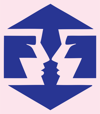 Hexagon Dual Faces Gemini Badge #fce4ec/#283593