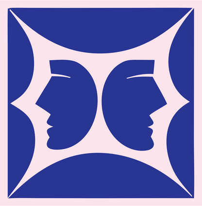Mirrored Faces Gemini Crest #fce4ec/#283593