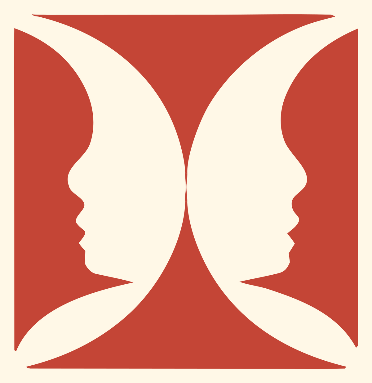 Negative Space Facing Profiles Crest #fff8e7/#c44536