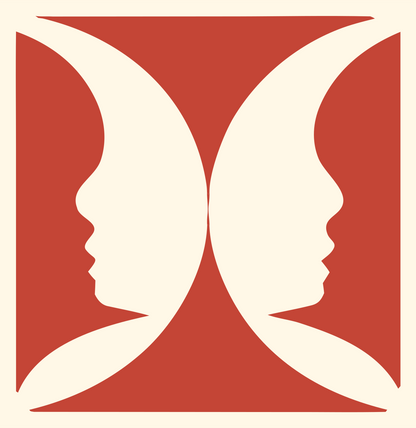 Negative Space Facing Profiles Crest #fff8e7/#c44536