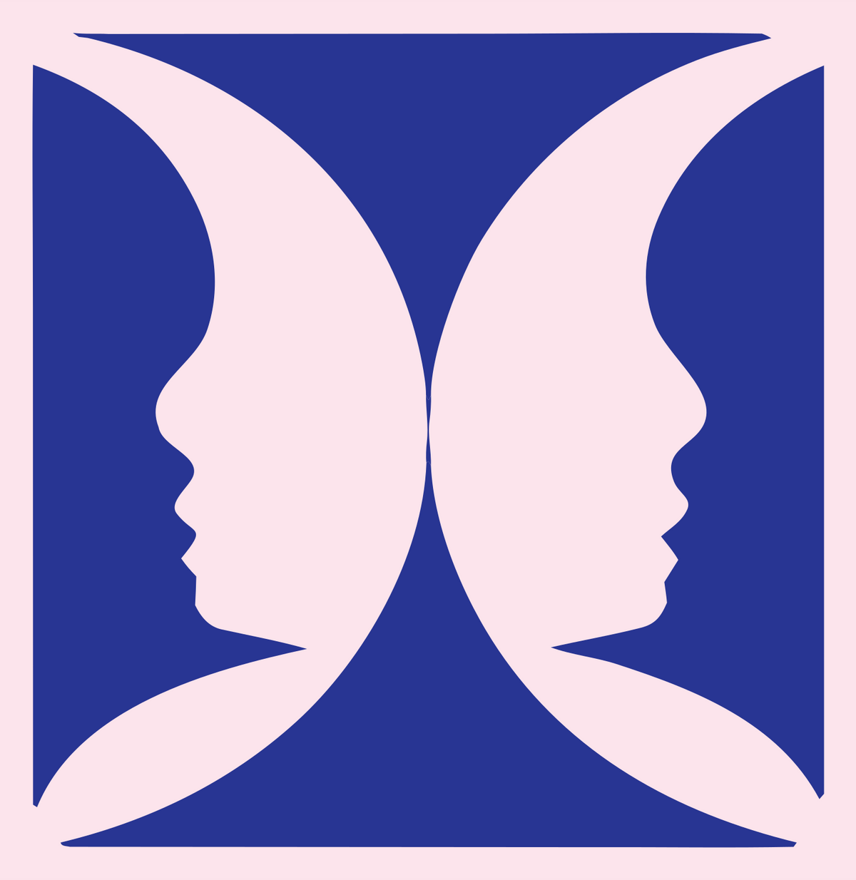 Negative Space Facing Profiles Crest #fce4ec/#283593