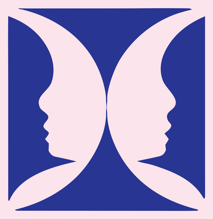 Negative Space Facing Profiles Crest #fce4ec/#283593