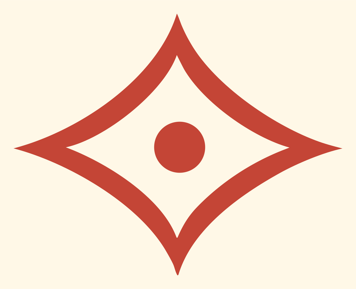 Bold Four-Point Star Eye Mark #fff8e7/#c44536