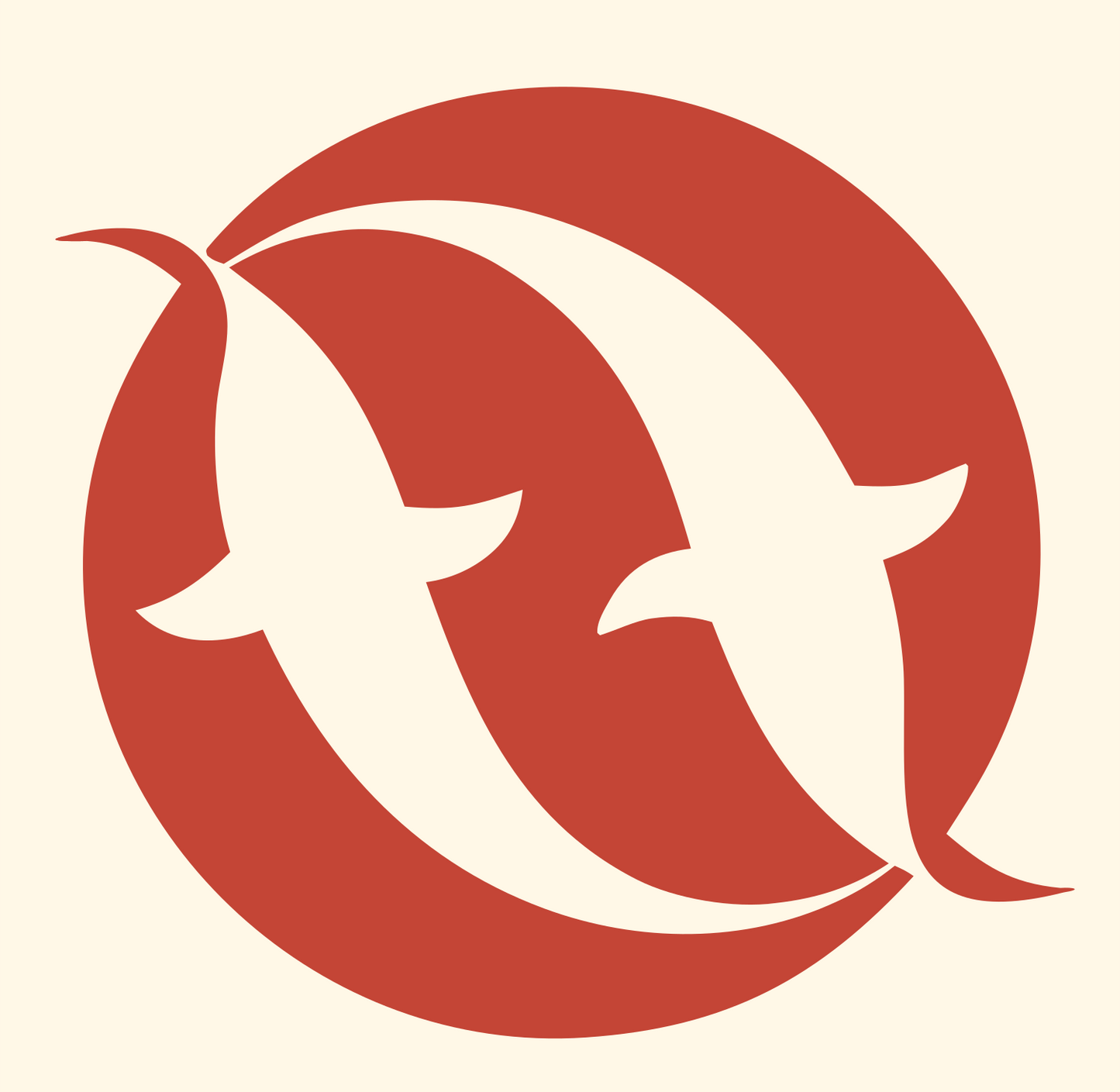 Negative Space Pisces Fish Badge #fff8e7/#c44536