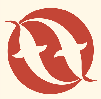 Negative Space Pisces Fish Badge #fff8e7/#c44536