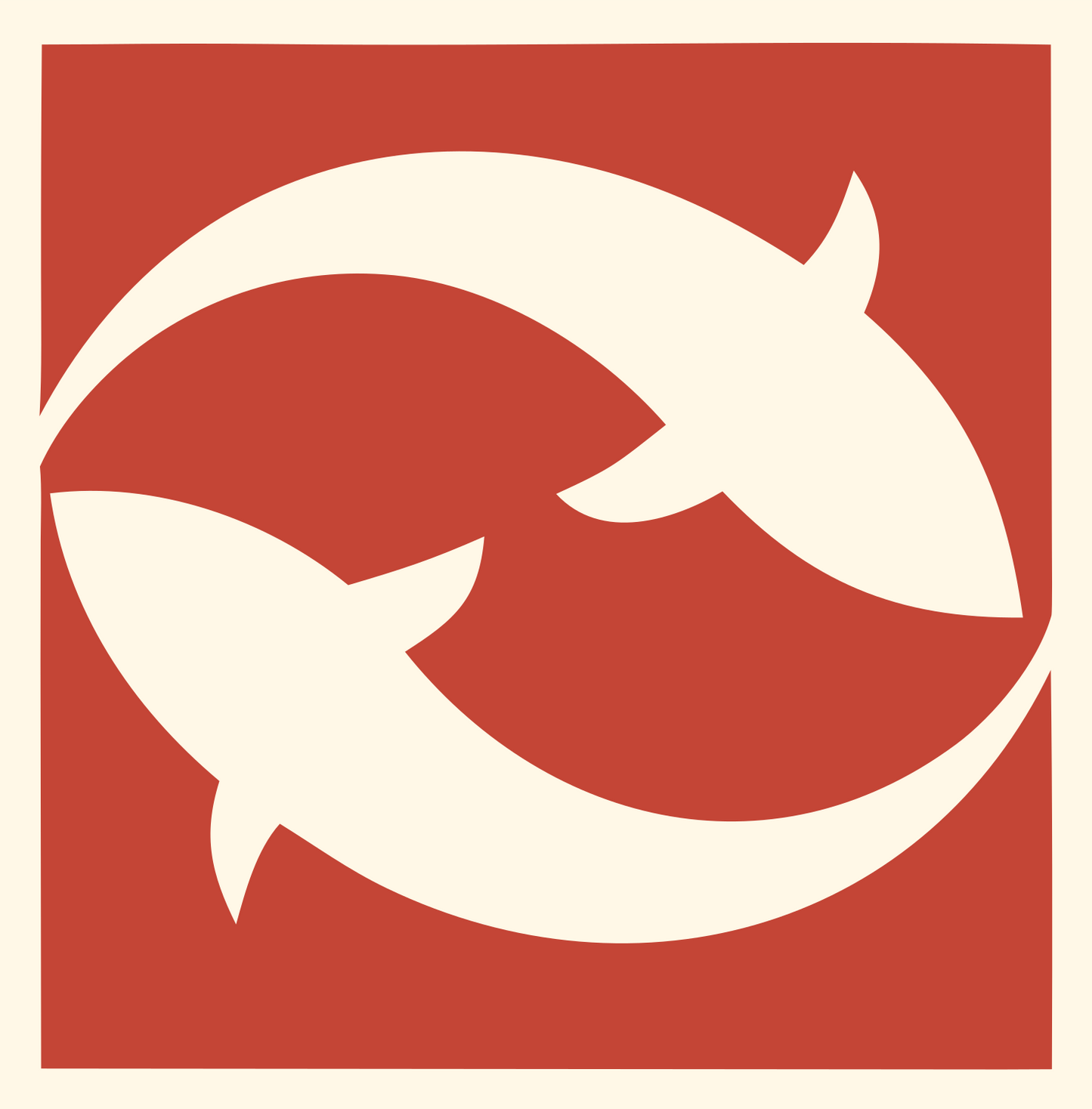 Twin Fish Pisces Emblem #fff8e7/#c44536