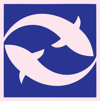 Twin Fish Pisces Emblem #fce4ec/#283593