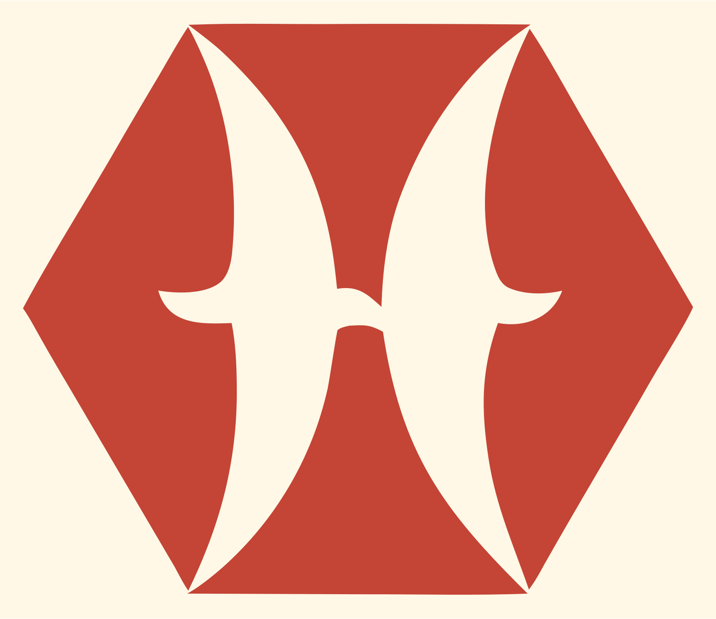 Hexagon Pisces Zodiac Icon #fff8e7/#c44536