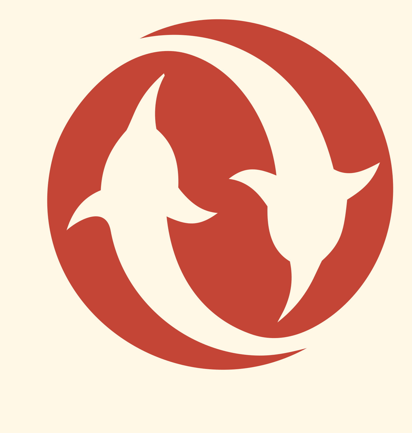 Circling Birds Pisces Crest #fff8e7/#c44536