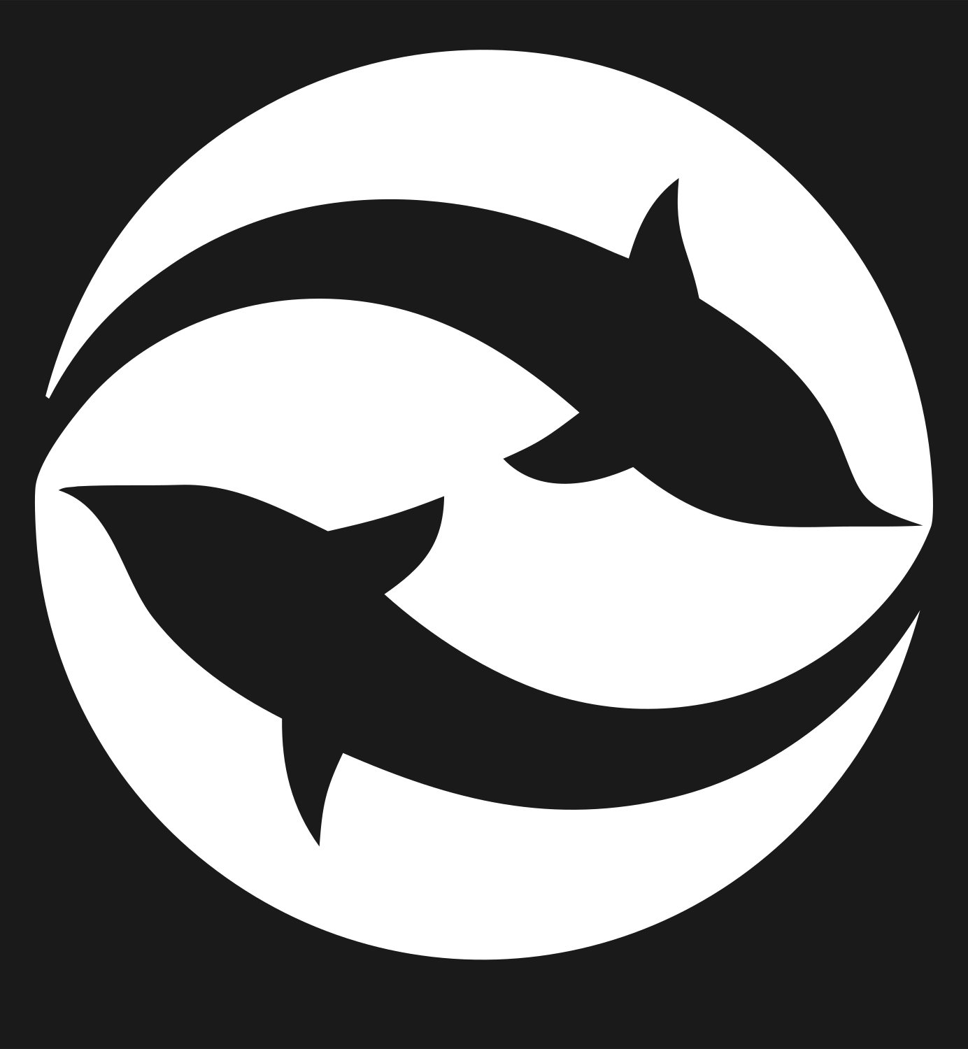 Negative Space Dual Fish Logo #1a1a1a/#ffffff