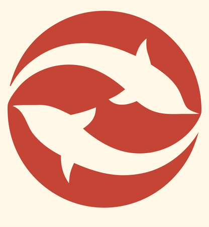 Negative Space Dual Fish Logo #fff8e7/#c44536