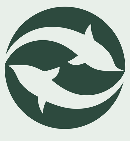 Negative Space Dual Fish Logo #e8efe9/#2d4a3e