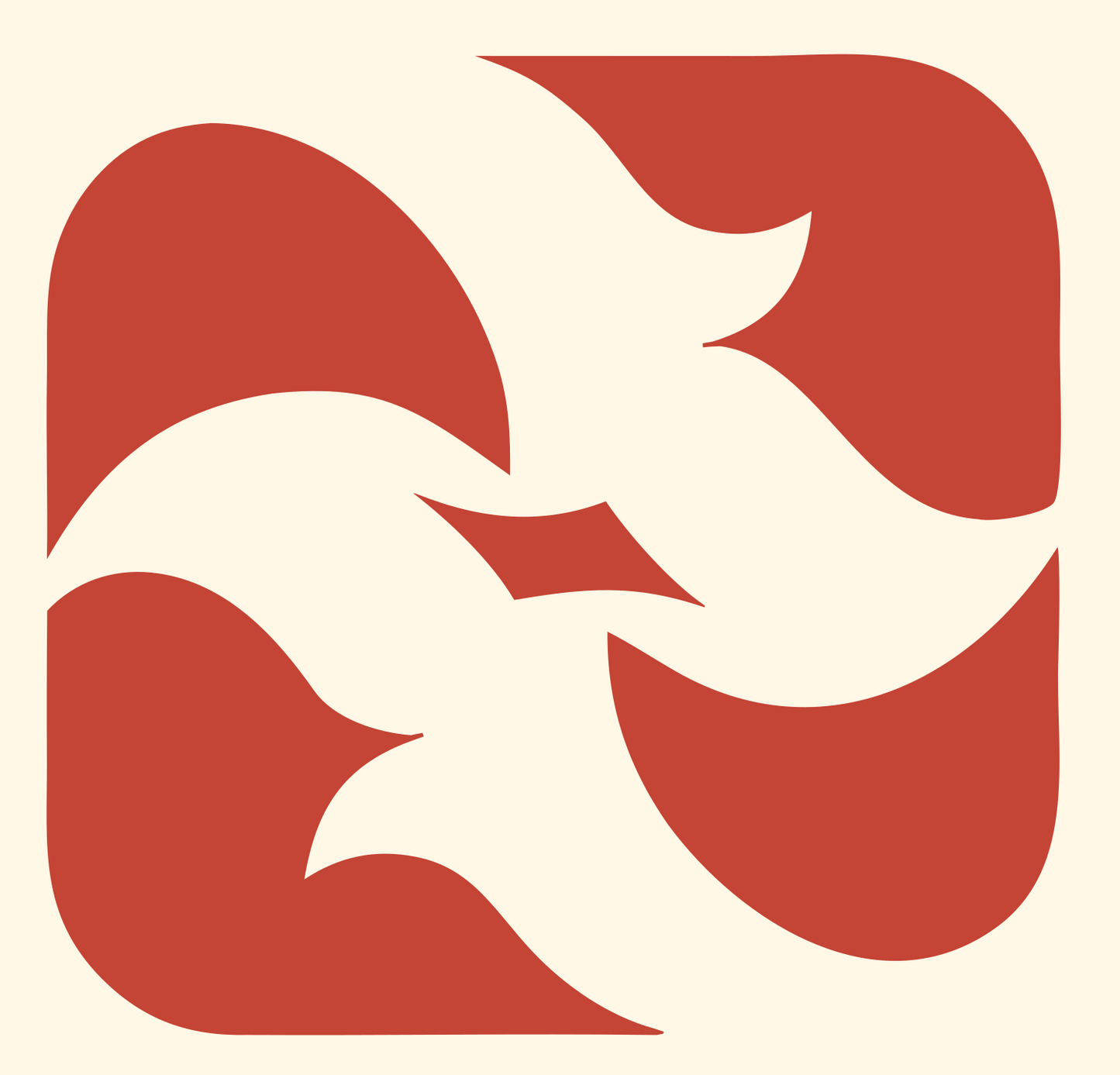 Swirling Birds Rotation Badge #fff8e7/#c44536