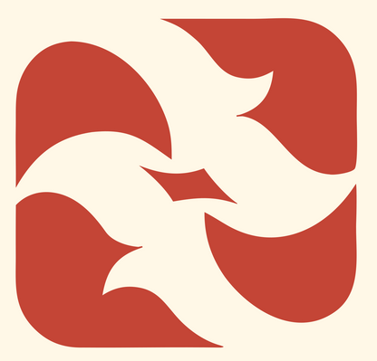 Swirling Birds Rotation Badge #fff8e7/#c44536