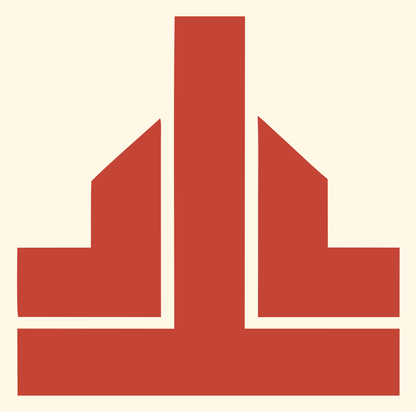 Geometric Skyline Buildings Mark #fff8e7/#c44536