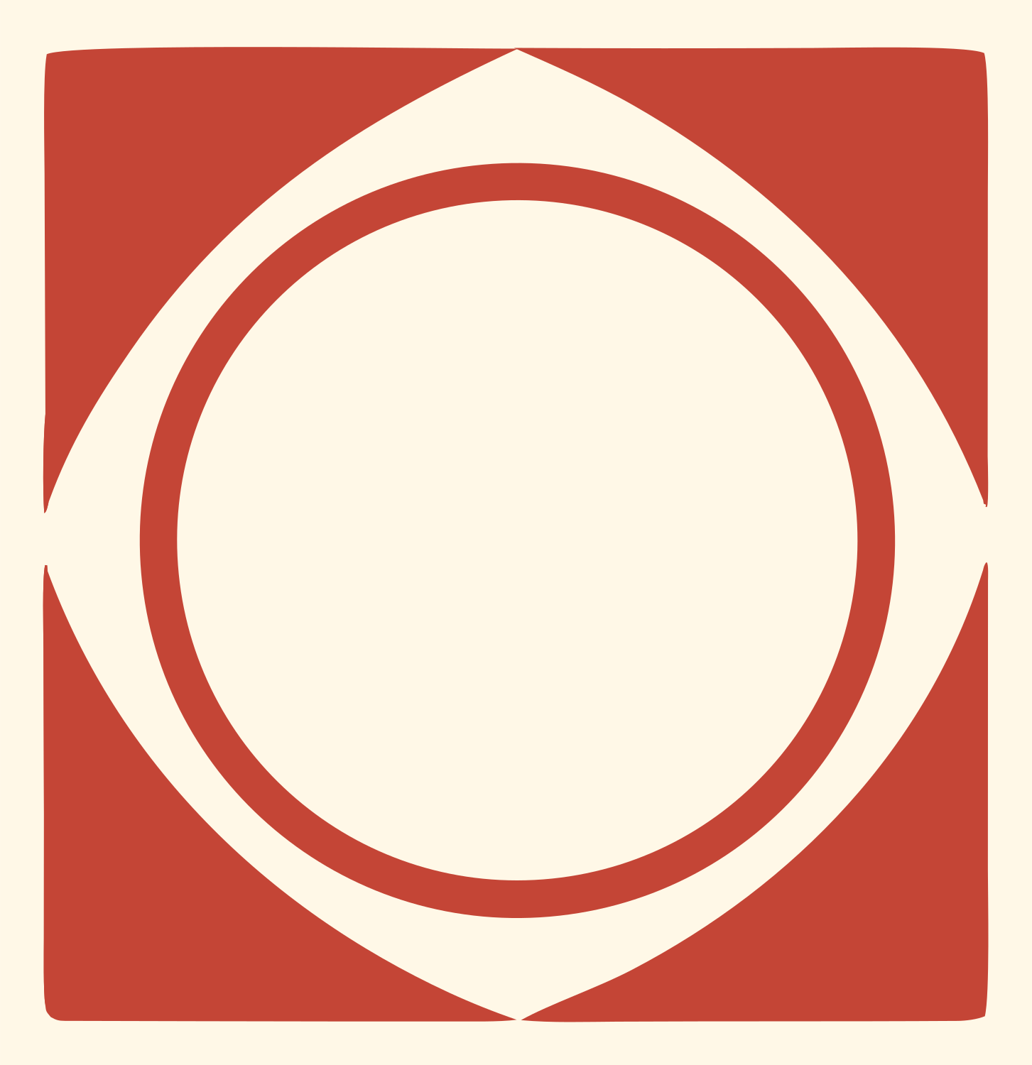 Geometric Circle Square Badge #fff8e7/#c44536