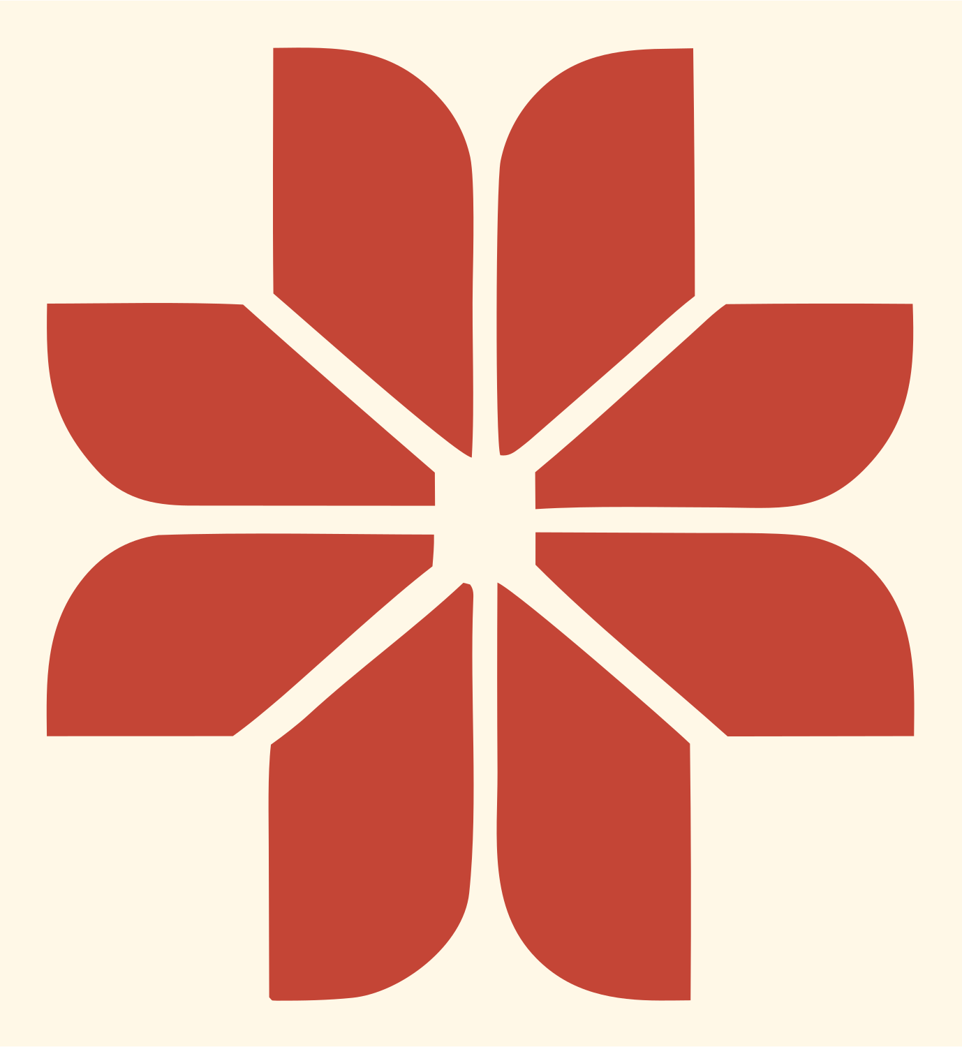 Geometric Eight Petal Flower Mark #fff8e7/#c44536