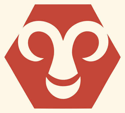 Negative Space Ram Face Crest #fff8e7/#c44536