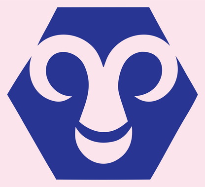 Negative Space Ram Face Crest #fce4ec/#283593