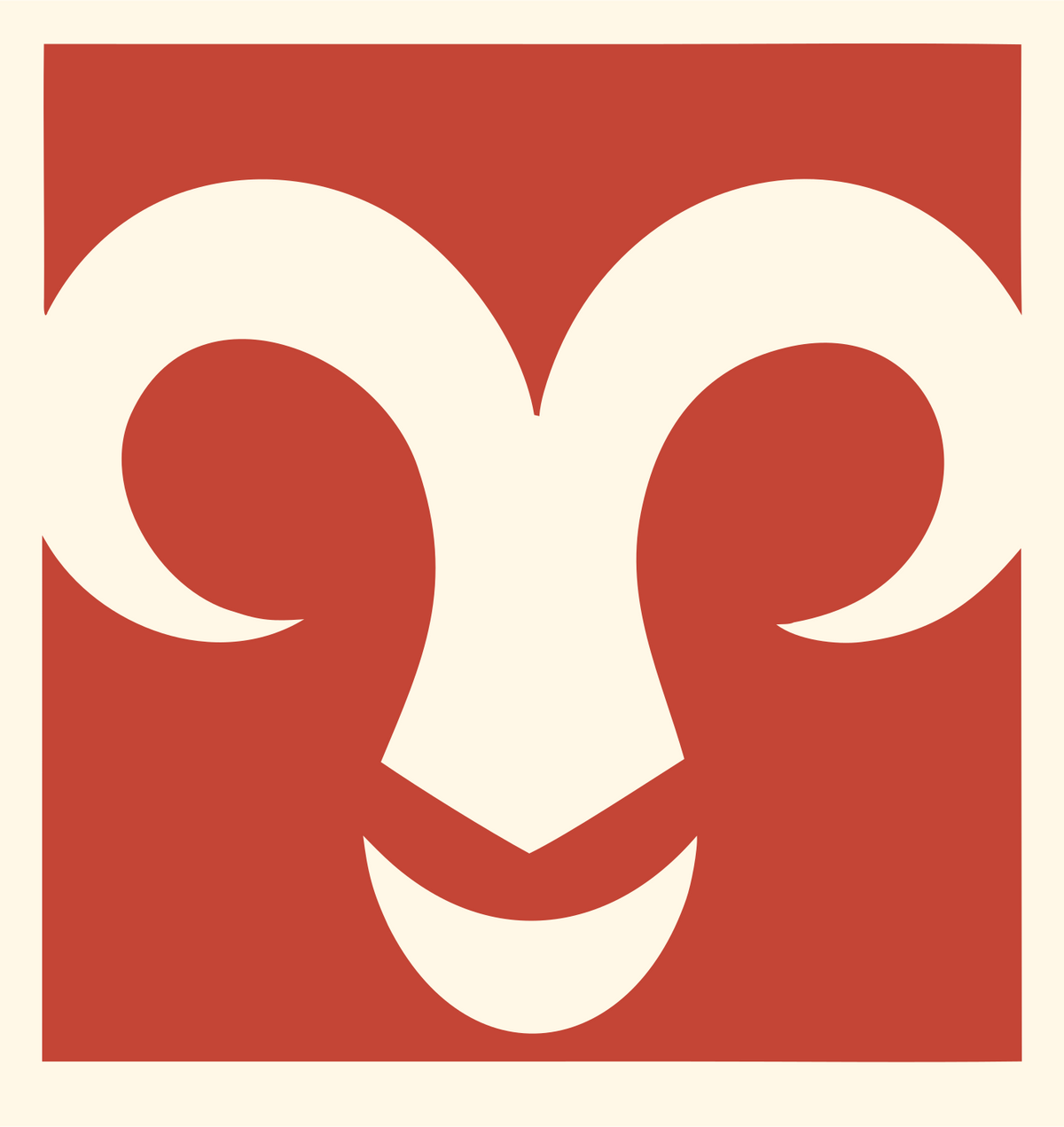 Negative Space Ram Face Crest #fff8e7/#c44536