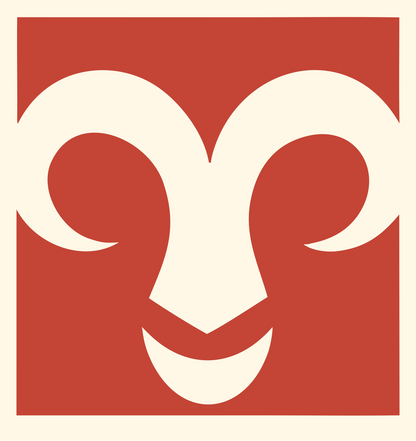 Negative Space Ram Face Crest #fff8e7/#c44536