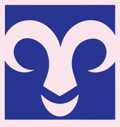 Negative Space Ram Face Crest #fce4ec/#283593