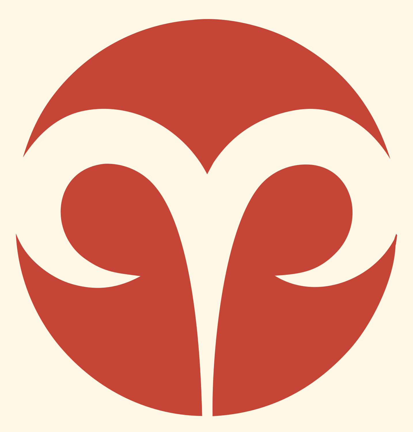 Negative Space Aries Circle Badge #fff8e7/#c44536