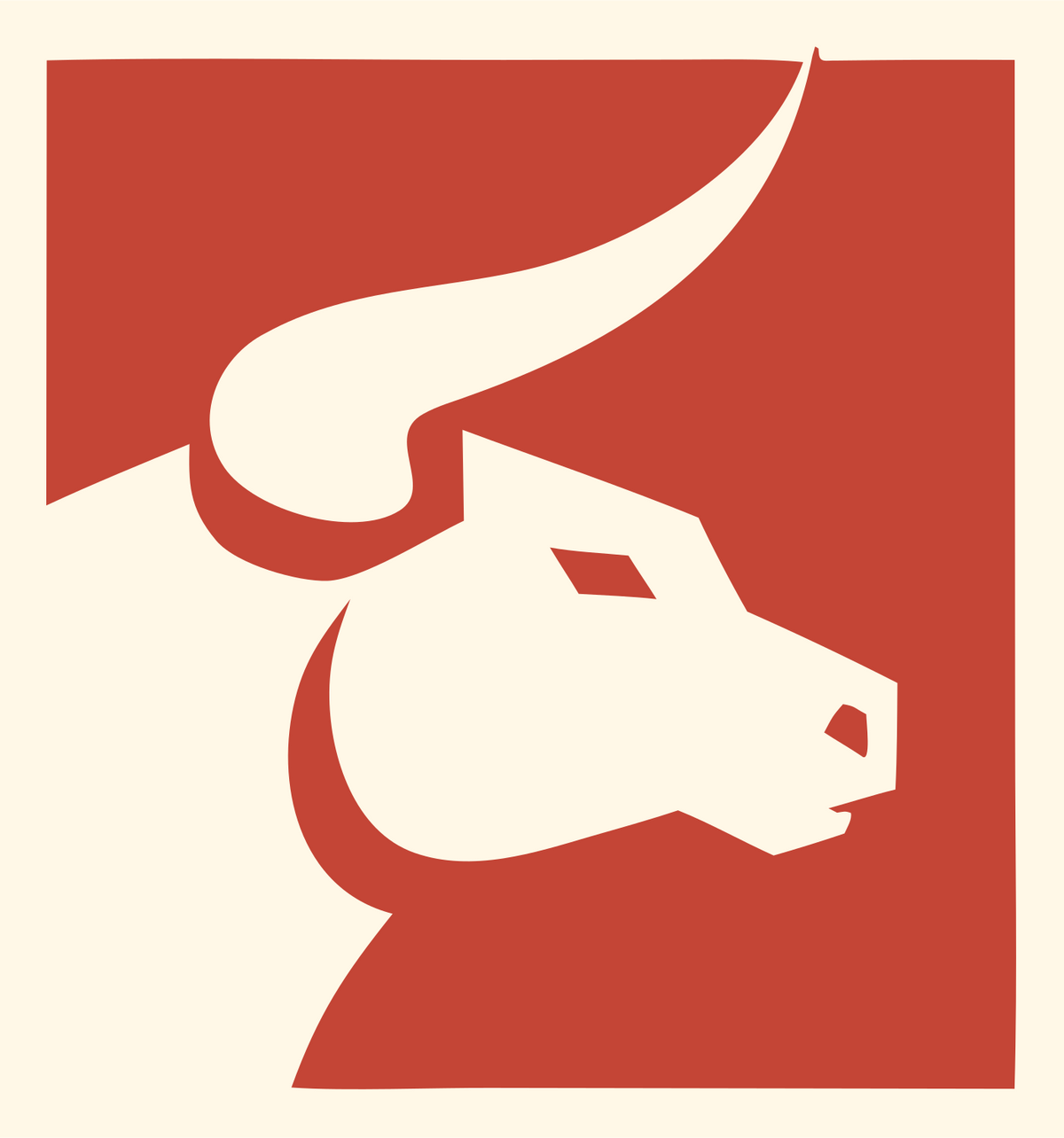 Negative Space Bull Square Logo #fff8e7/#c44536
