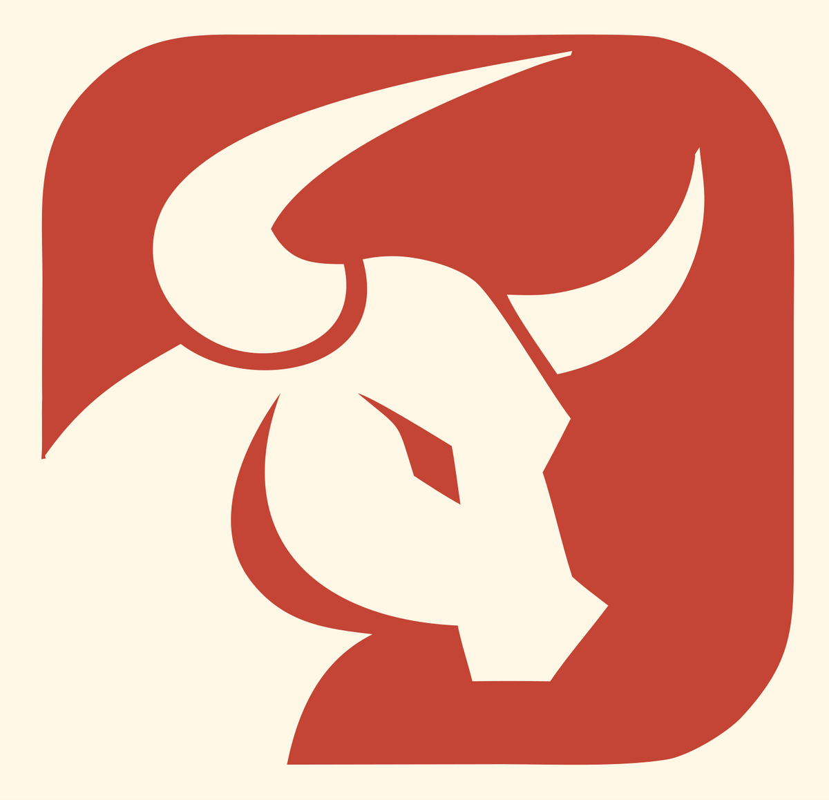 Negative Space Bull Portrait Badge #fff8e7/#c44536
