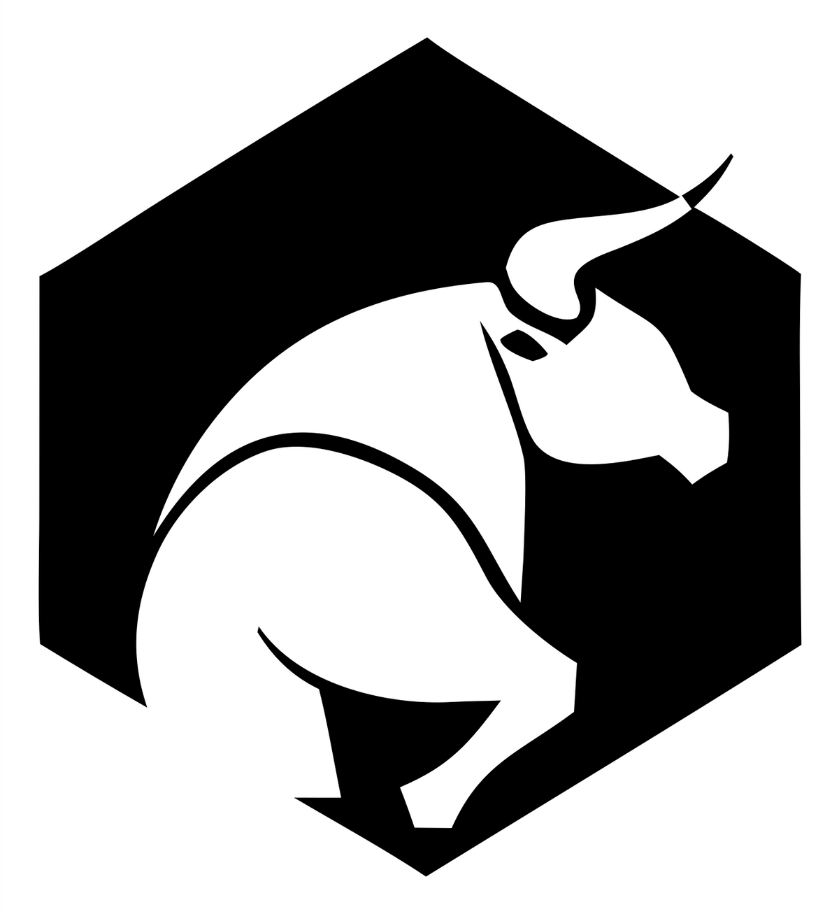 Negative Space Charging Bull Badge #ffffff/#000000