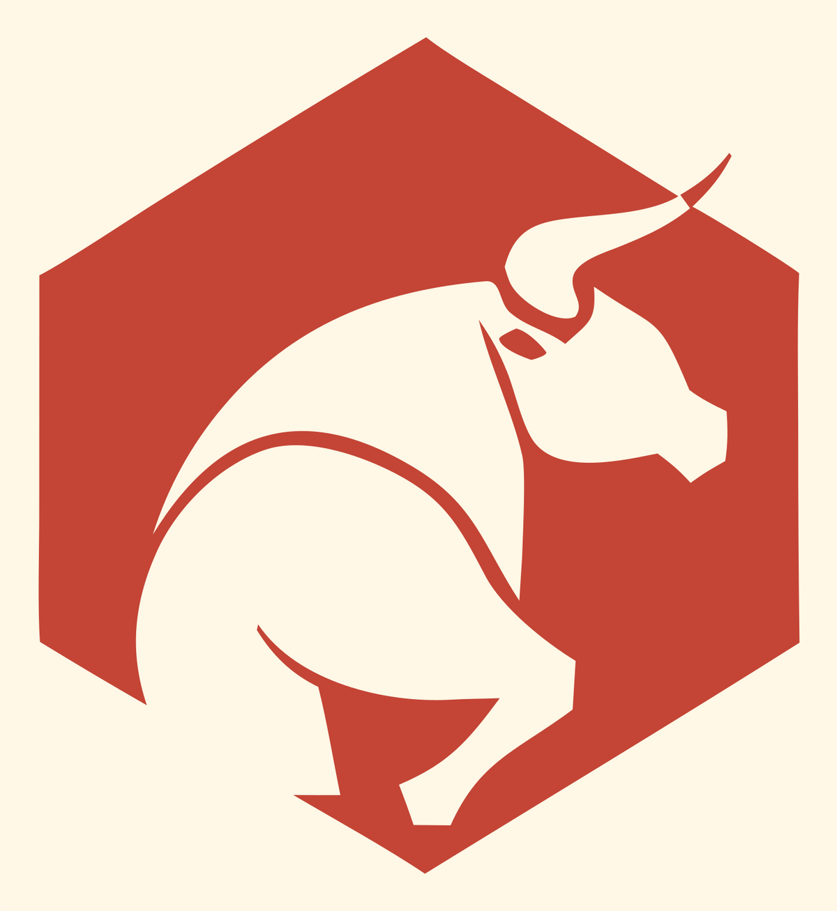 Negative Space Charging Bull Badge #fff8e7/#c44536