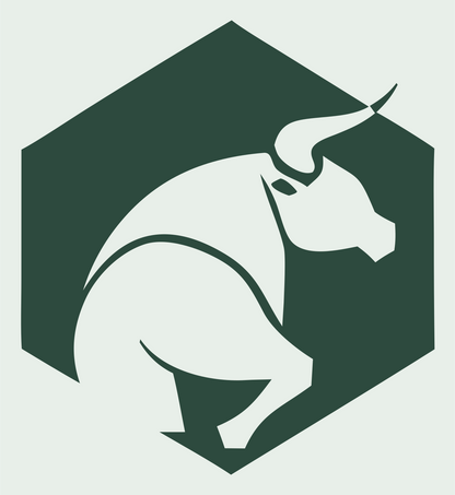 Negative Space Charging Bull Badge #e8efe9/#2d4a3e