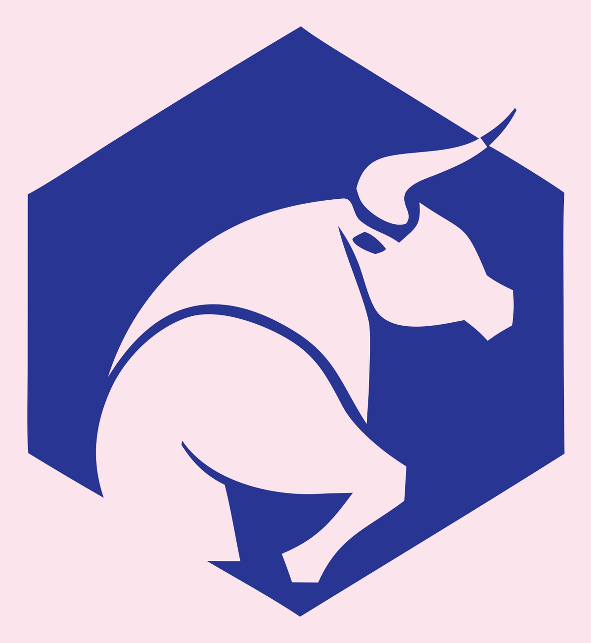 Negative Space Charging Bull Badge #fce4ec/#283593