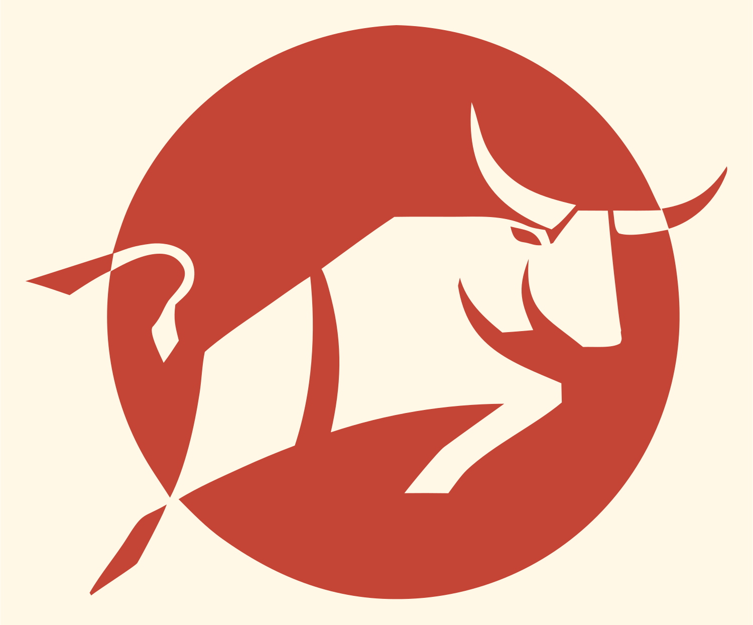 Charging Bull Circle Badge #fff8e7/#c44536